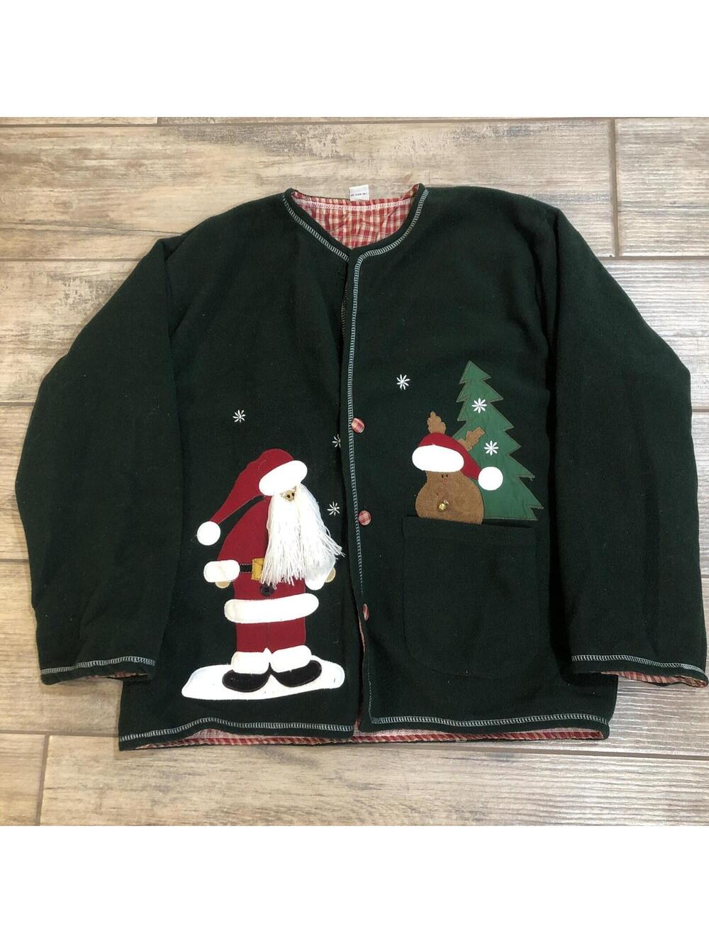 Take Two Clothing Co. Women's XL‎ Christmas Fleece Button Down Green/Red Plaid